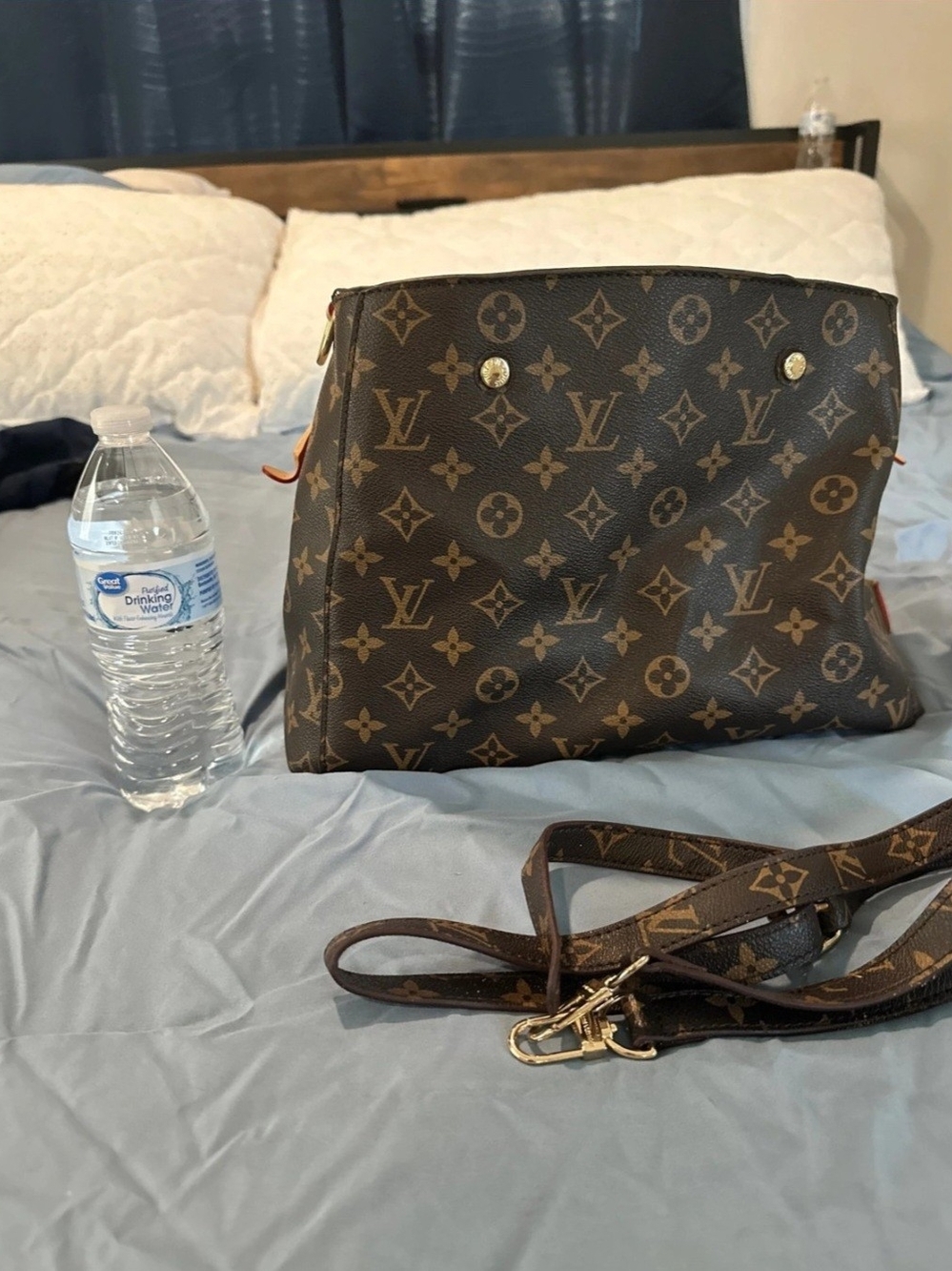 Lv. Monogram Canvas Satchel with Tan Handle - Picture 4 of 6